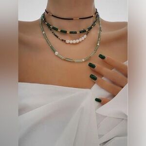 18K GP Green Jade Bamboo Shaped Necklace​